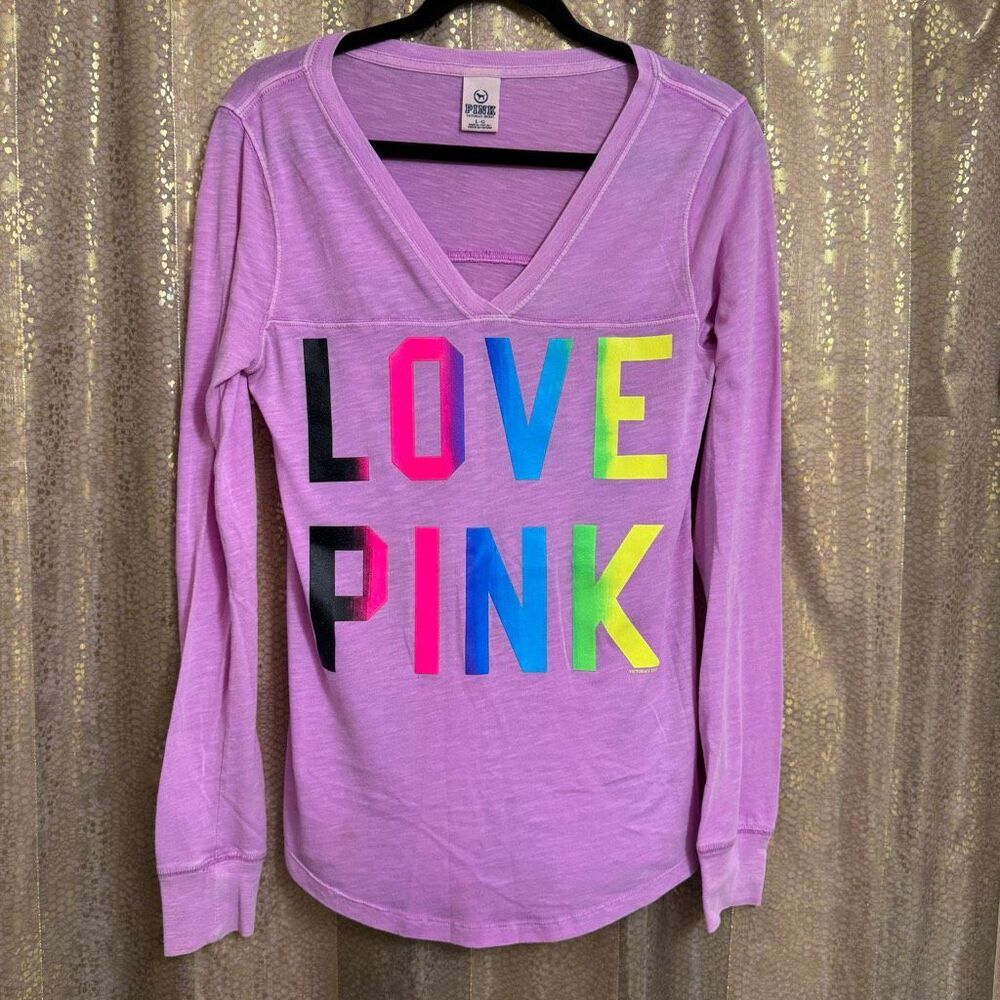 Victorias Secret PINK Neon Rainbow 86 Y2K Purple Long Sleeve Top Large